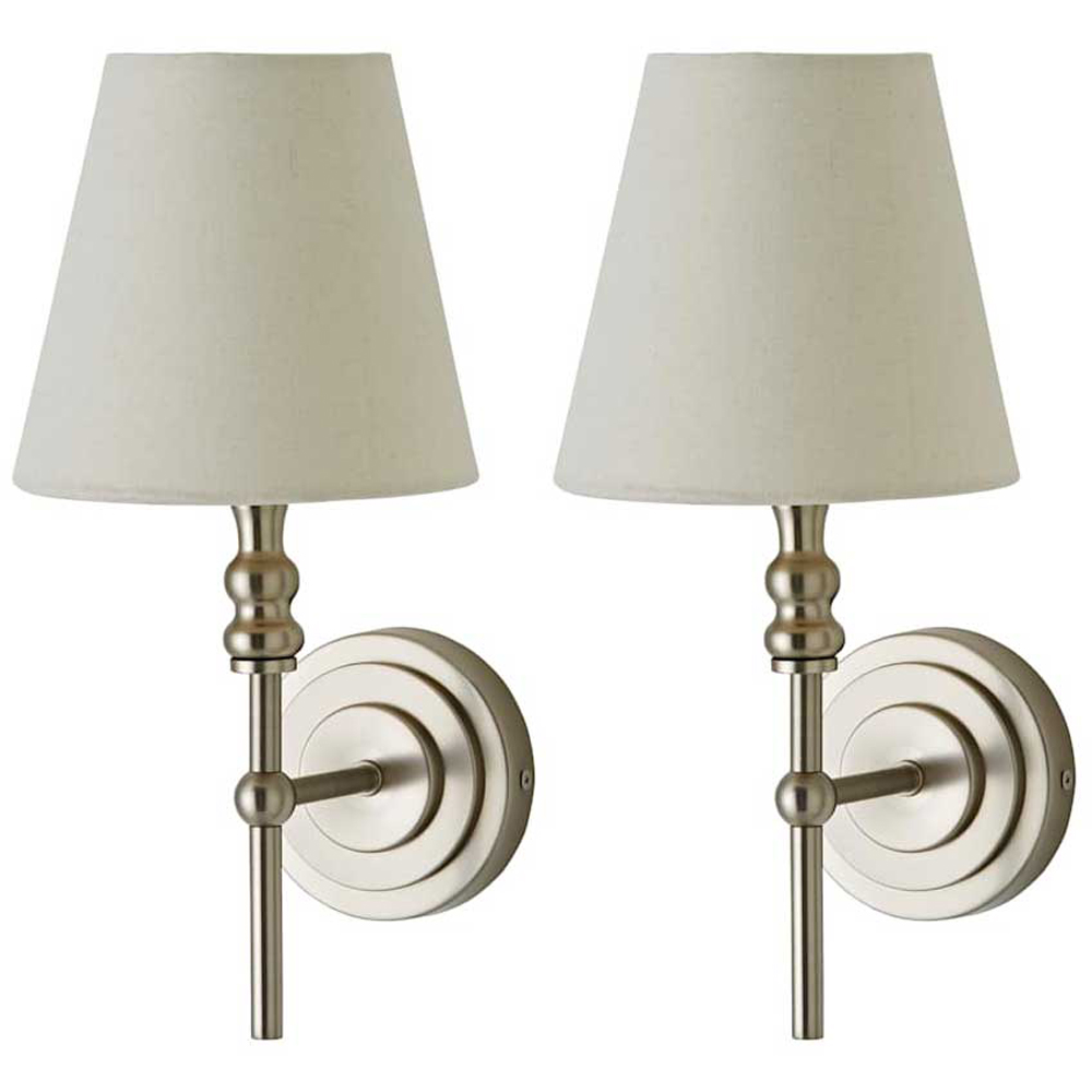ValueLights Maggie Brushed Chrome Candlestick Wall Lights with Shade and Bulb 2 Pack Image 1