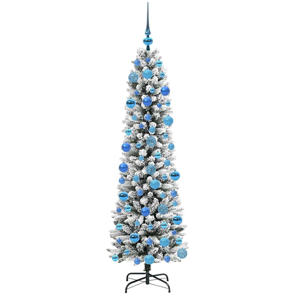 vidaXL Pre-Lit Warm White LED and Blue Baubles White Artificial Christmas Tree with Stand 6ft Image 4