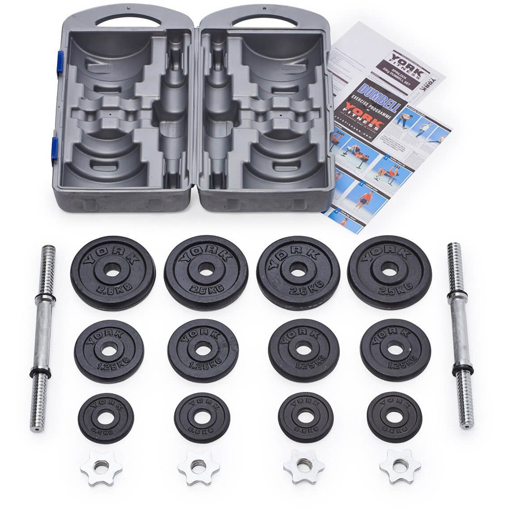 York Cast Iron Dumbbell Set with Case 20kg Image 2