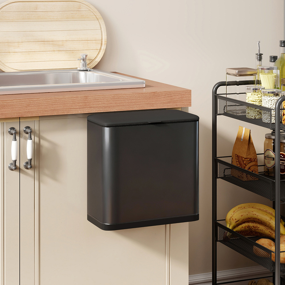 HOMCOM Black Hanging Bin with Stay-Open Lid 8L Image 2