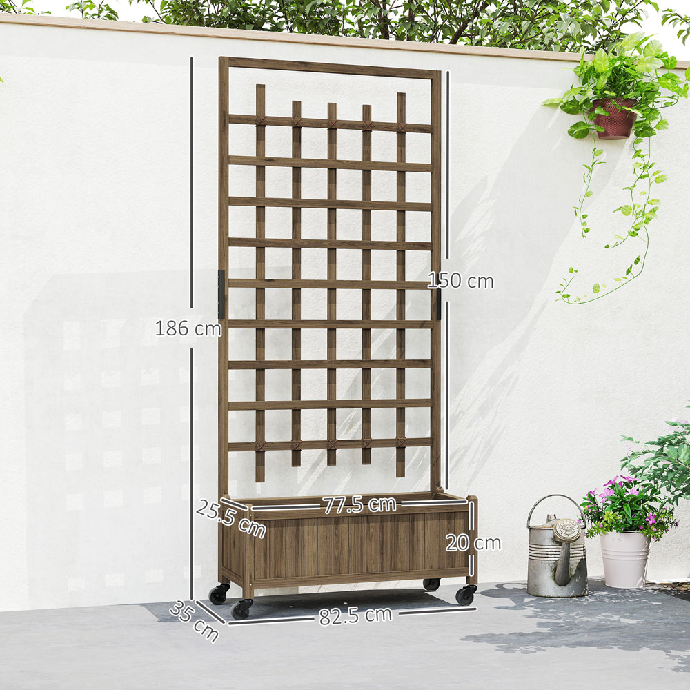 Outsunny Brown Wooden Trellis Planter with Wheels Image 9