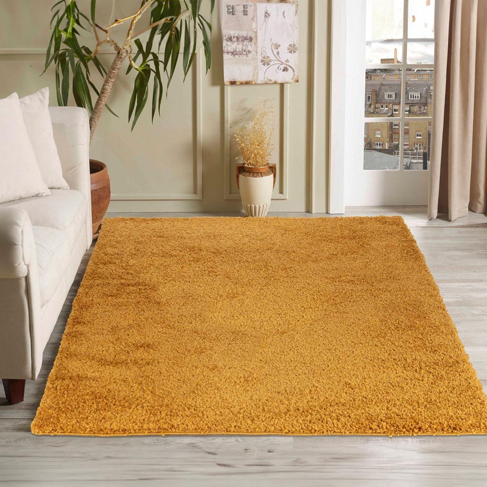 Desire Rugs Oxford Gold Plain Shaggy Rug 60 x 110cm Image 2