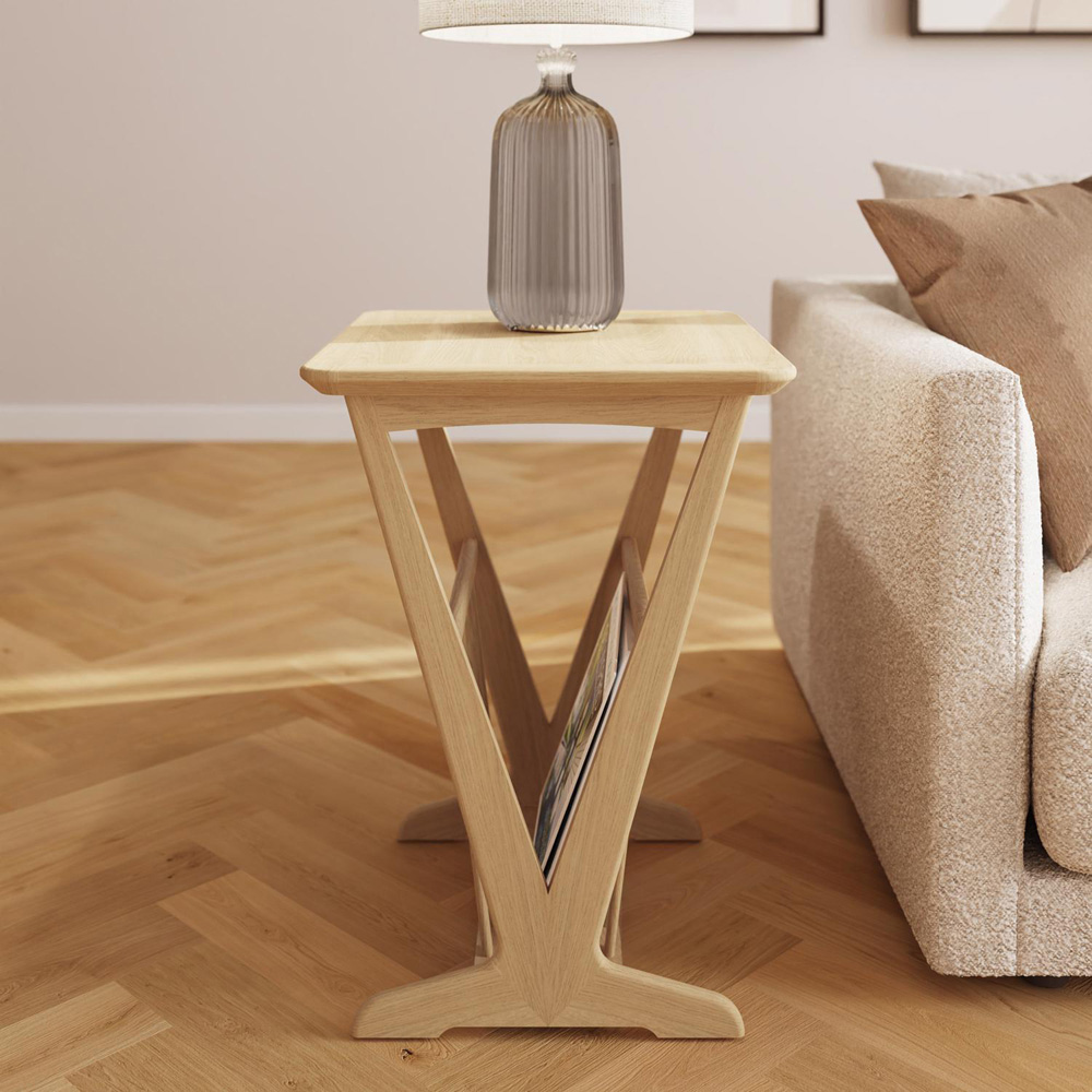 FWStyle Natural Oak Ash Veneer Side Table with Magazine Rack Image 8