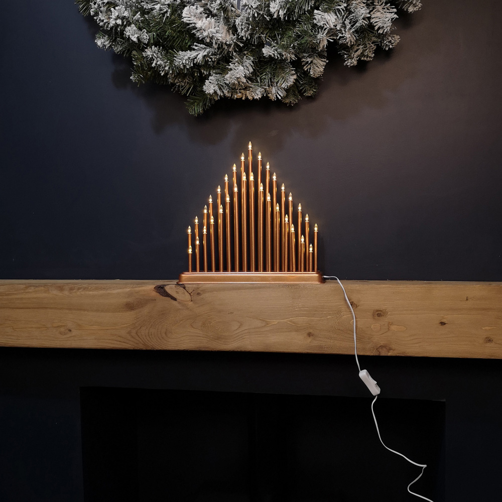 Premier 33 Warm White LED Rose Gold Light Up Christmas Candle Bridge 34cm Image 8