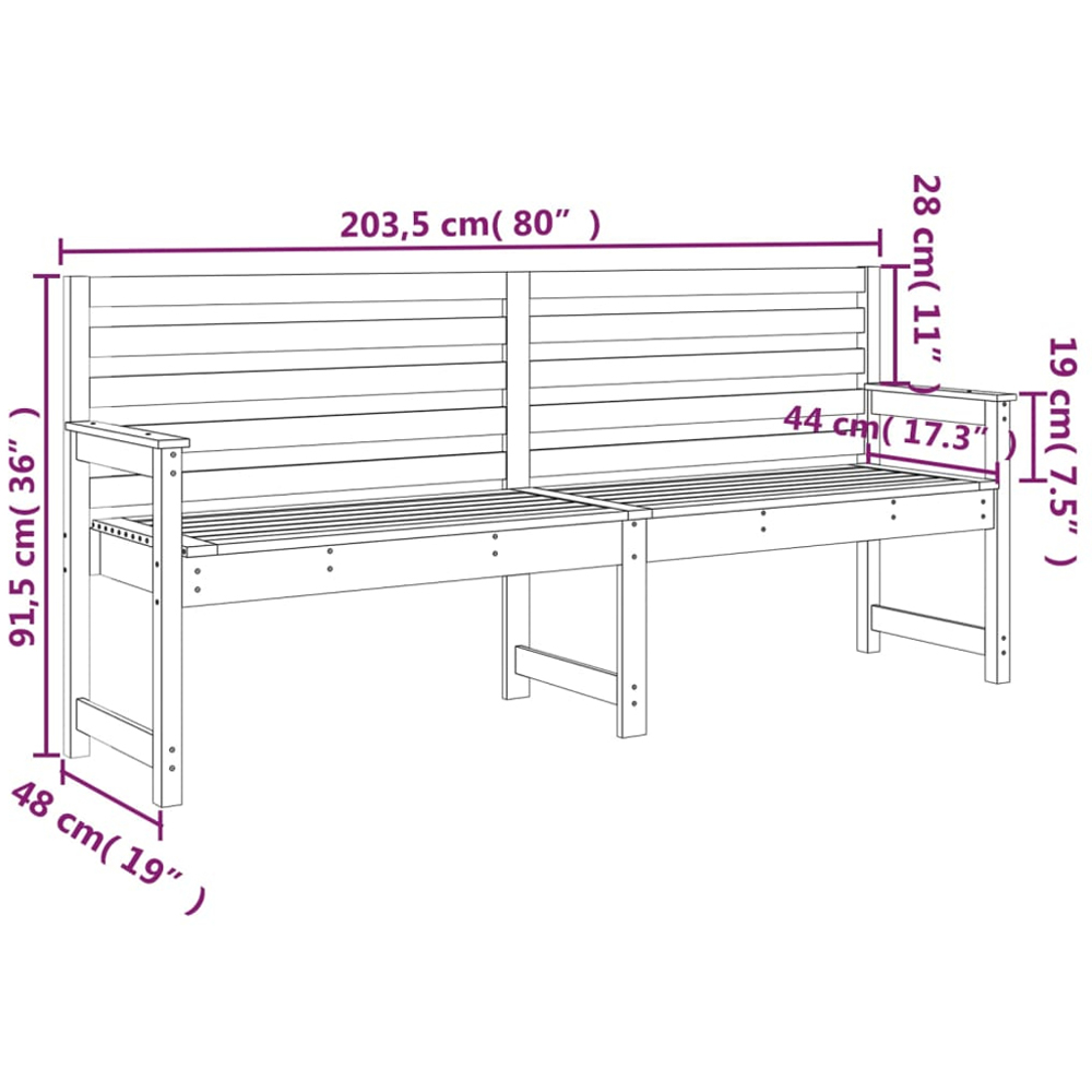 vidaXL Natural Solid Pine Wood Slatted Garden Bench 203.5 x 48 x 91.5cm Image 6
