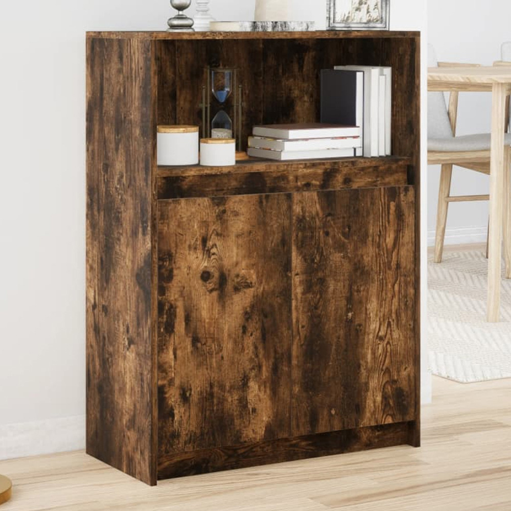 vidaXL 2 Door Single Shelf Smoked Oak Sideboard with RGB LED Lights Image 1