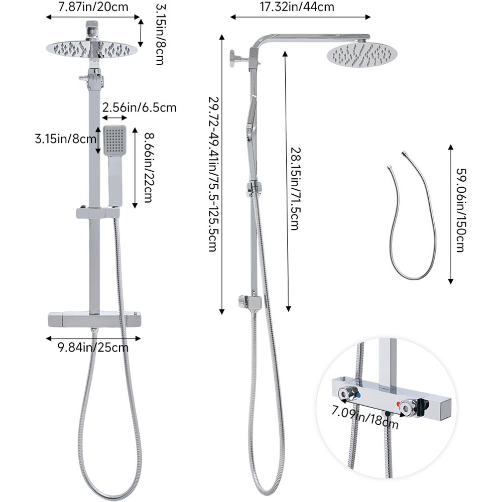 Living and Home Chrome-Plated Thermostatic Shower Mixer Set with Hose Image 7