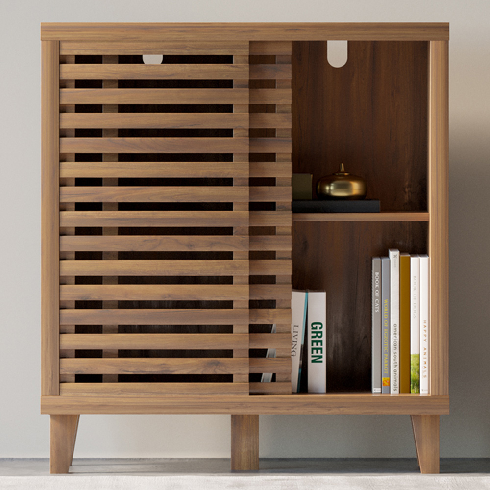 Flexi Storage Erik 2 Door Mango Wood Effect Slatted Petite Sideboard Image 1