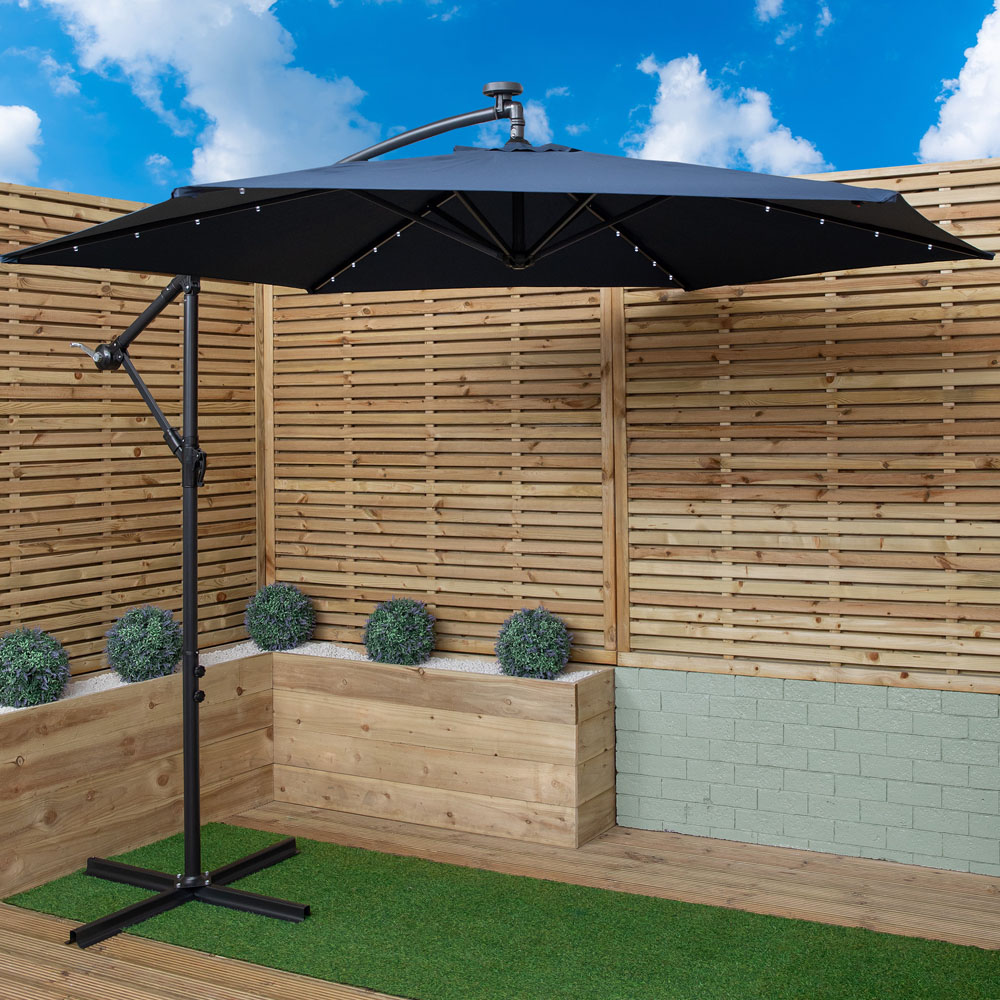 Samuel Alexander Blue Solar Powered Cantilever Garden Parasol with LED Lights 3m Image 2