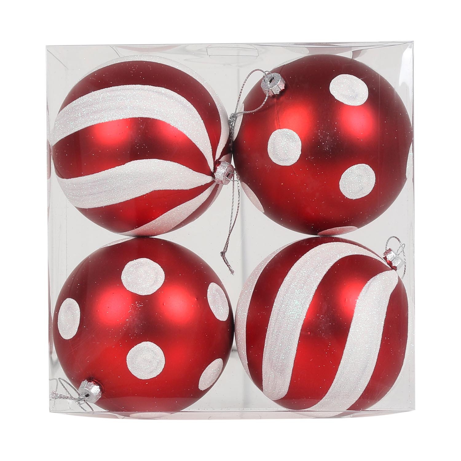 Pack of Four Red and White Baubles - Red Image 2