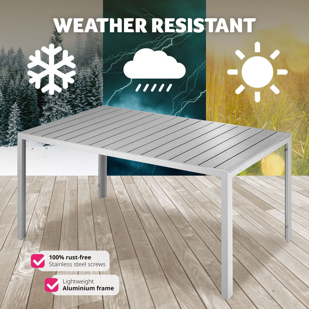 tectake Bianca Silver and Grey Wood Look Aluminium Garden Table Image 7