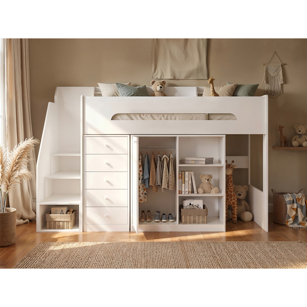 Flair Stepaside White Wooden High Sleeper Storage Station Image 8