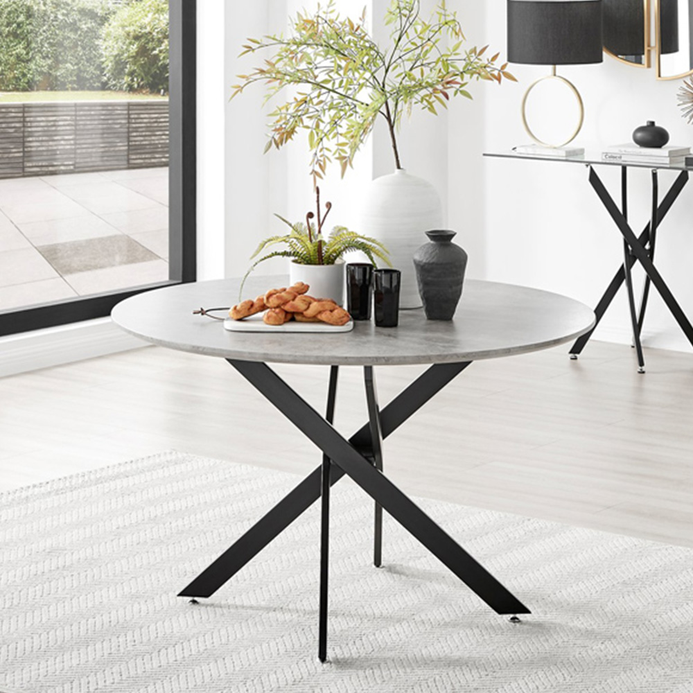Furniturebox Arona Valera Concrete Effect 6 Seater Round Dining Set Grey and White Image 2