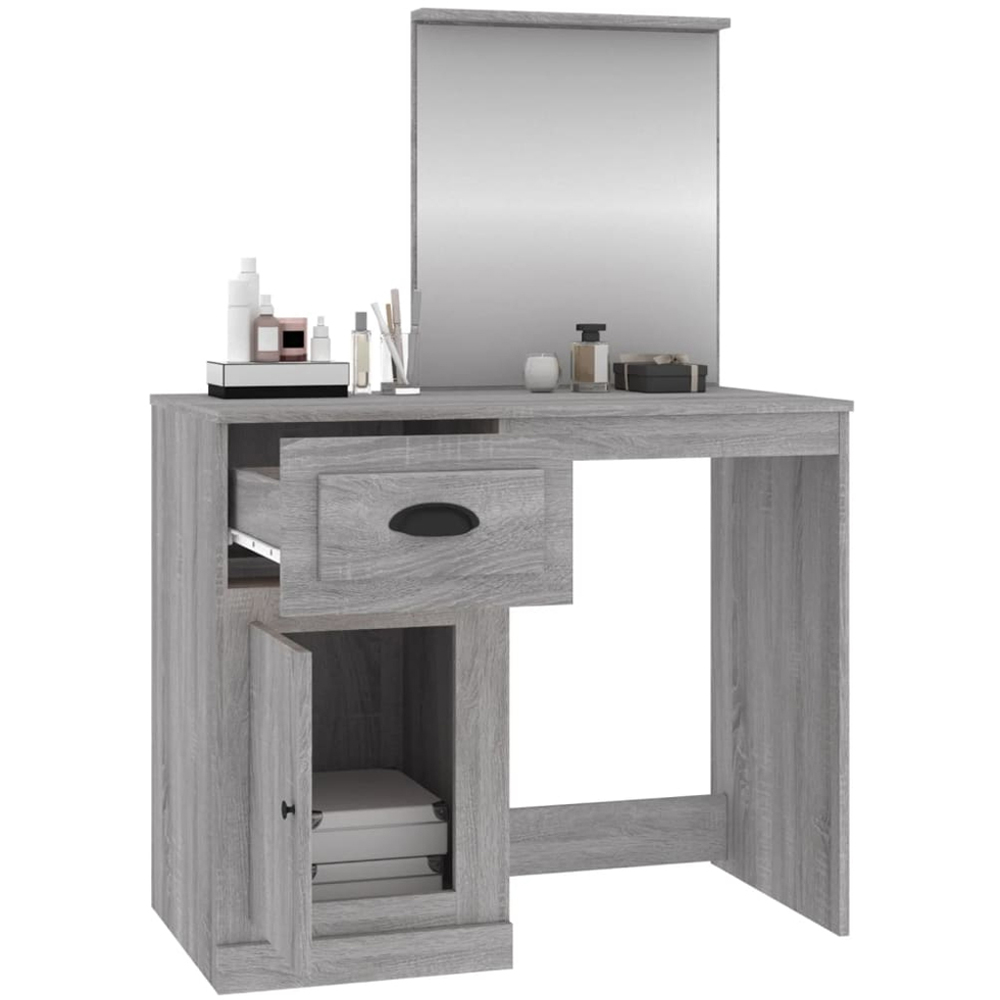 vidaXL Single Door Single Drawer Grey Sonoma Dressing Table with Mirror Image 5