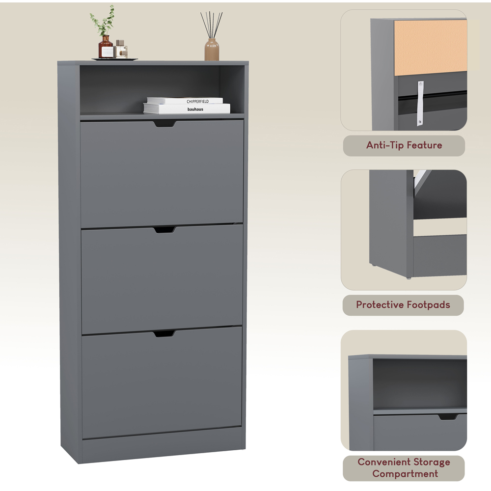 VIDA DESIGNS 3 Drawer Single Shelf Grey Shoe Cabinet Image 8