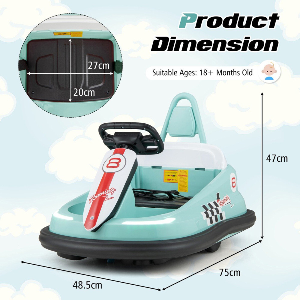 Costway Kids Green Electric Ride On Bumper Car with Spin and Dual Motors 6V Image 8