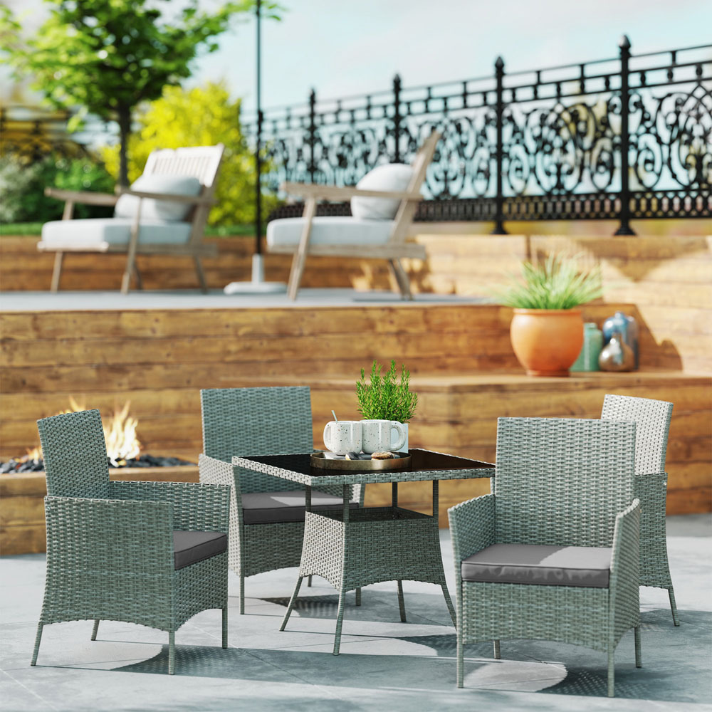 Outsunny 4 Seater Rattan Dining Set Light Grey Image 3