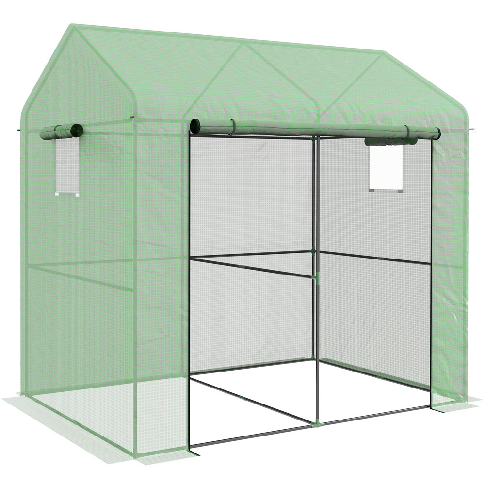 Outsunny Green Plastic 4.5 x 6.5ft Walk In Greenhouse Image 1