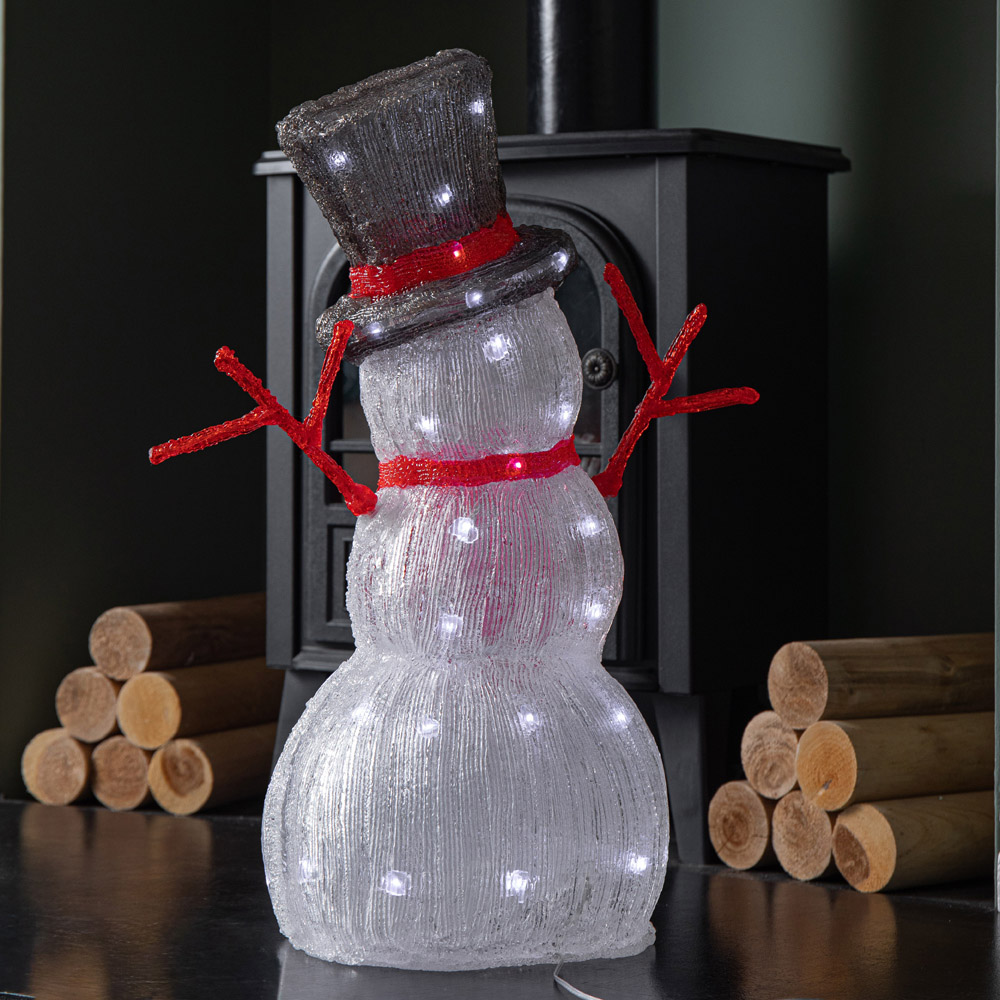 Samuel Alexander White LED Light Up Acrylic Snowman with Top Hat and Scarf Christmas Decoration 55cm Image 7
