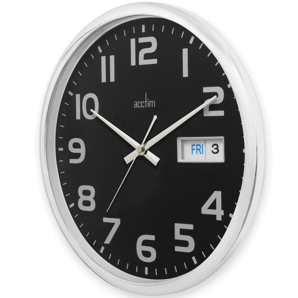 Acctim Supervisor Chrome and Black Bold Wall Clock with Date 32cm Image 2