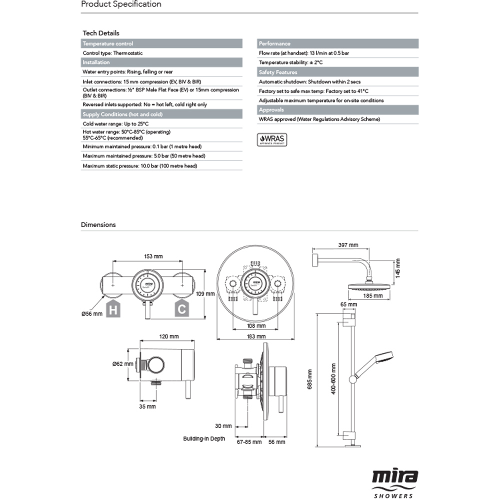 Mira Element BIV Chrome Thermostatic Mixer Shower Image 3