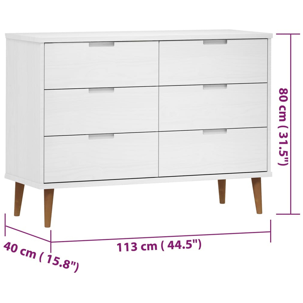 vidaXL Molde 6 Drawer White Solid Wood Pine Storage Cabinet Image 8