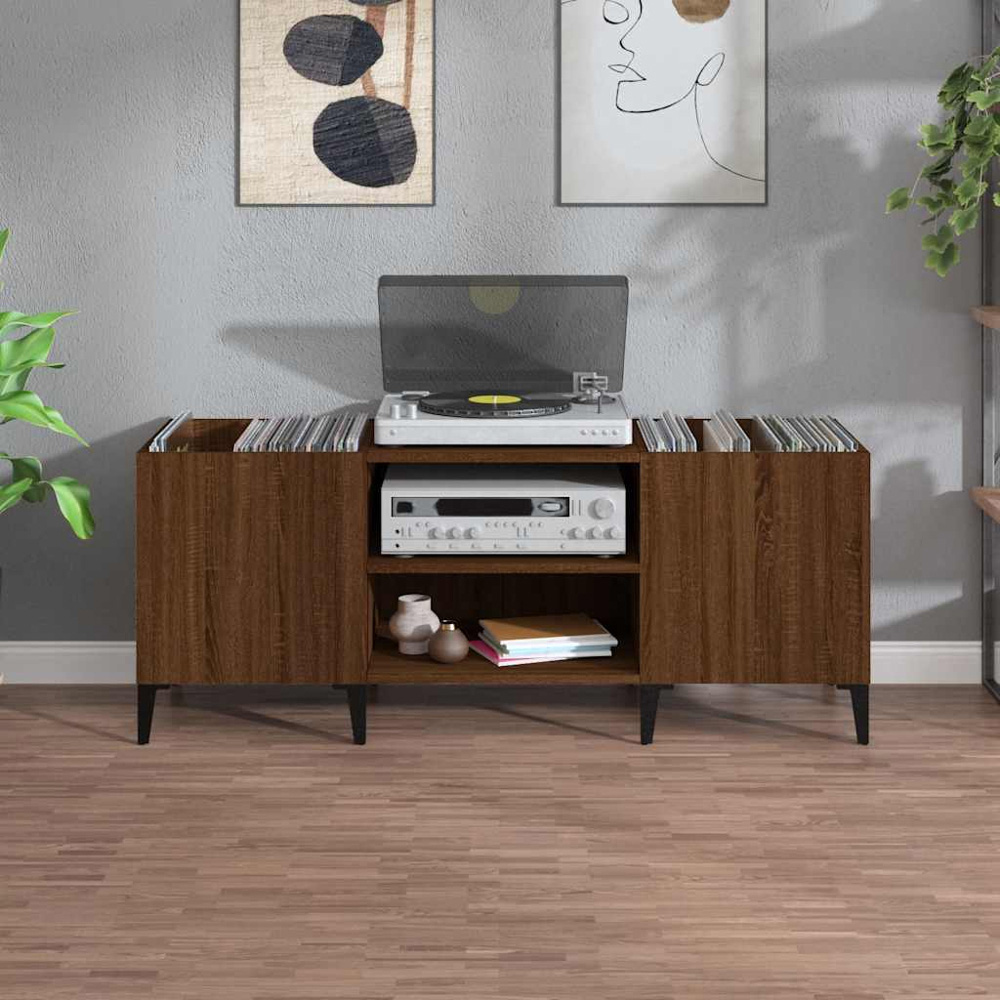 vidaXL 2 Shelf Brown Oak Record Cabinet Image 7