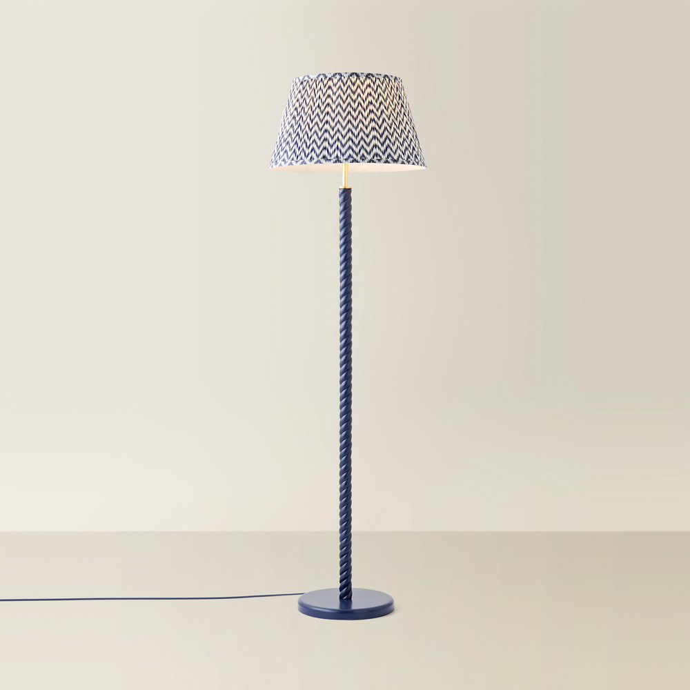 ValueLights Amara Blue Chevron Pleated Shade Navy Twist Floor Lamp with Bulb Image 3