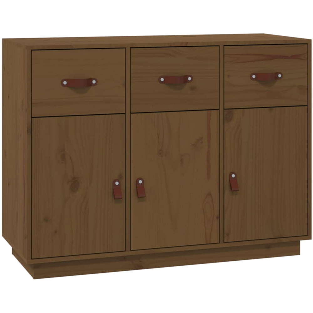 vidaXL 3 Door 3 Drawer Honey Brown Solid Pine Wood Sideboard Image 2
