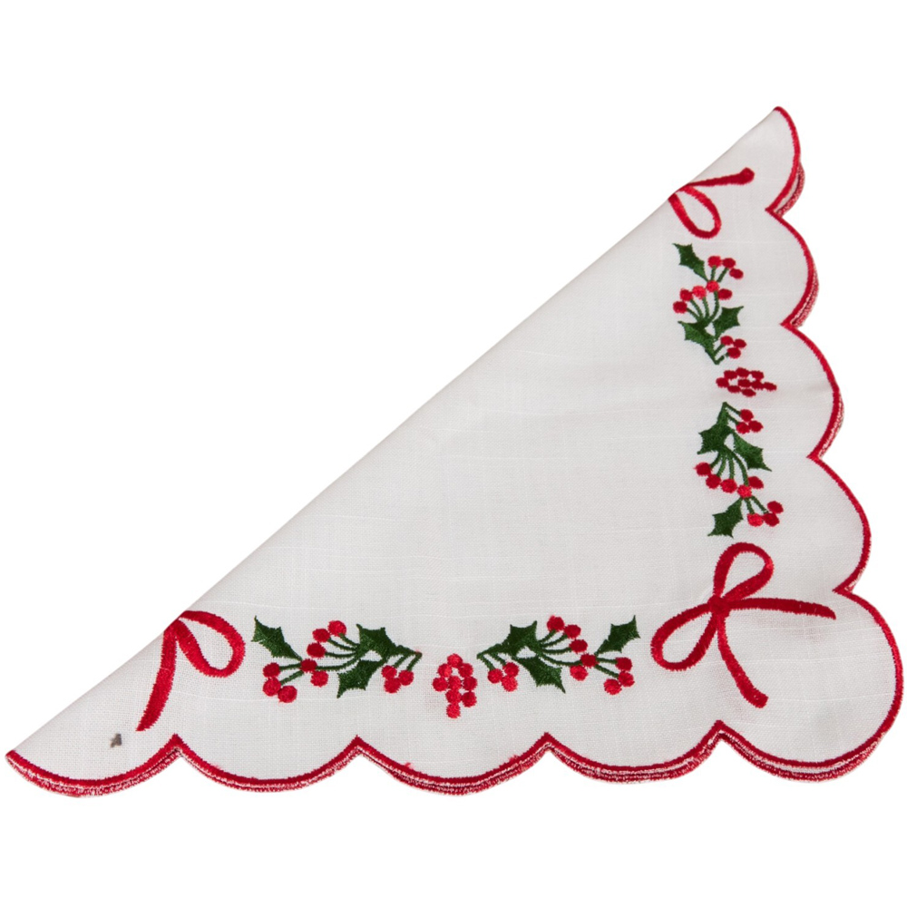 Pack of 4 Bow and Mistletoe Scallop Napkins Image 3