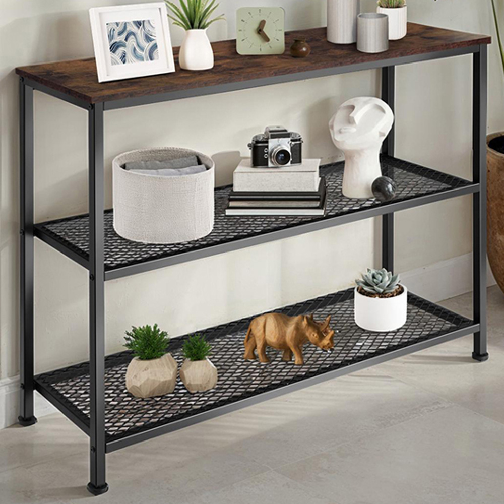 tectake Bristol 2 Wire Shelf Industrial Dark Wood Console Table Image 1
