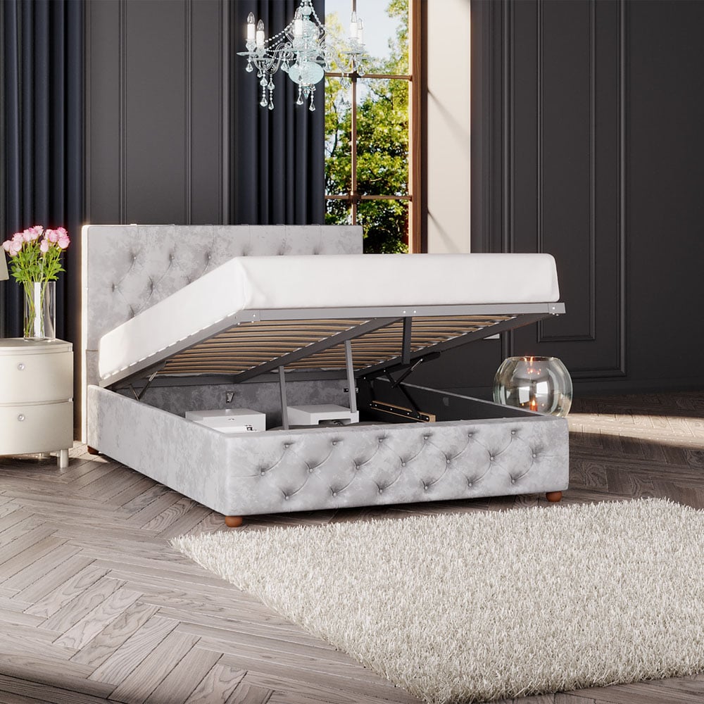 Laurence Llewelyn-Bowen Luna Small Double Silver Mirazzi Velvet Ottoman Bed Image 2