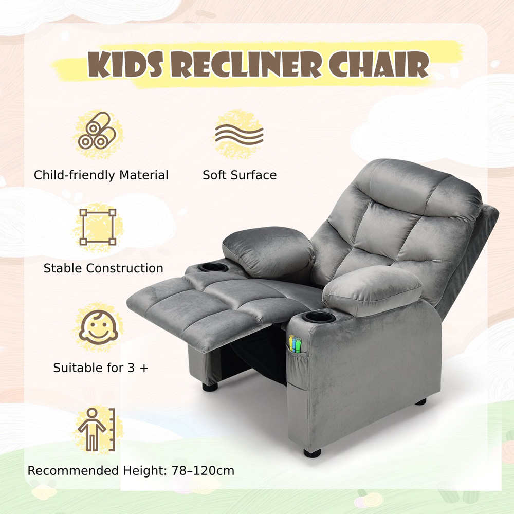 Costway Grey Kids Adjustable Lounge Recliner Chair Image 5
