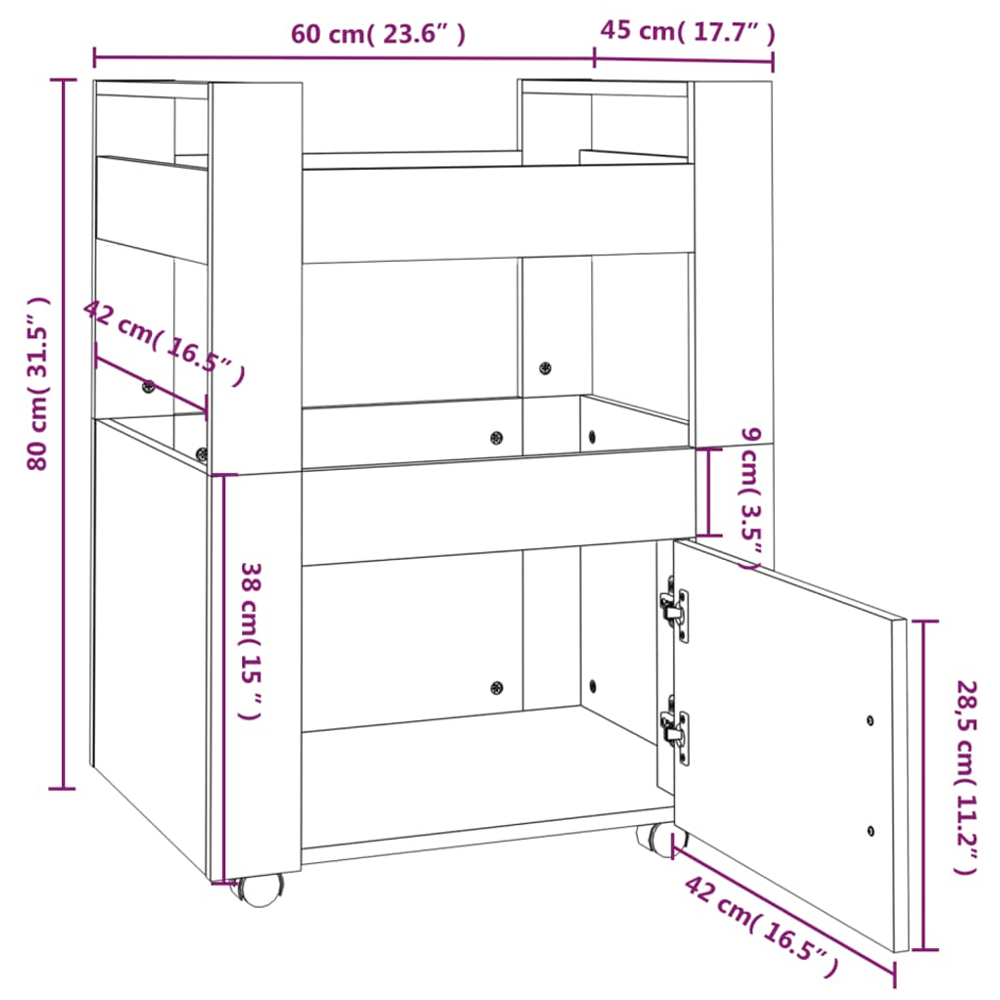 vidaXL Single Door 2 Shelf Concrete Grey Kitchen Trolley Image 9