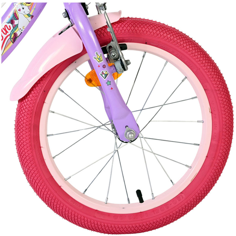 Volare Unicorn Kids 16 inch Purple and Pink Bike with Stabilisers Doll Seat and Basket Image 5