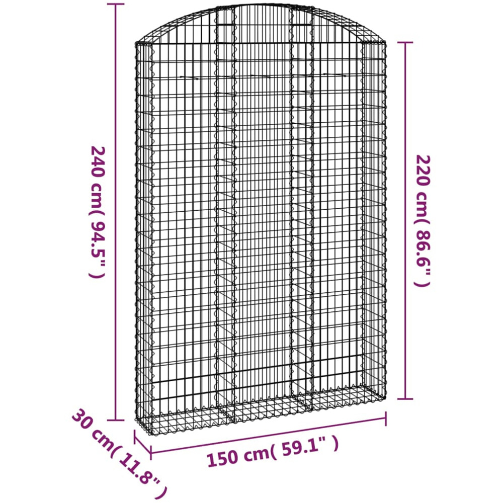 vidaXL Silver Galvanised Iron Arched Gabion Basket 150 x 30 x 220/240cm Image 4
