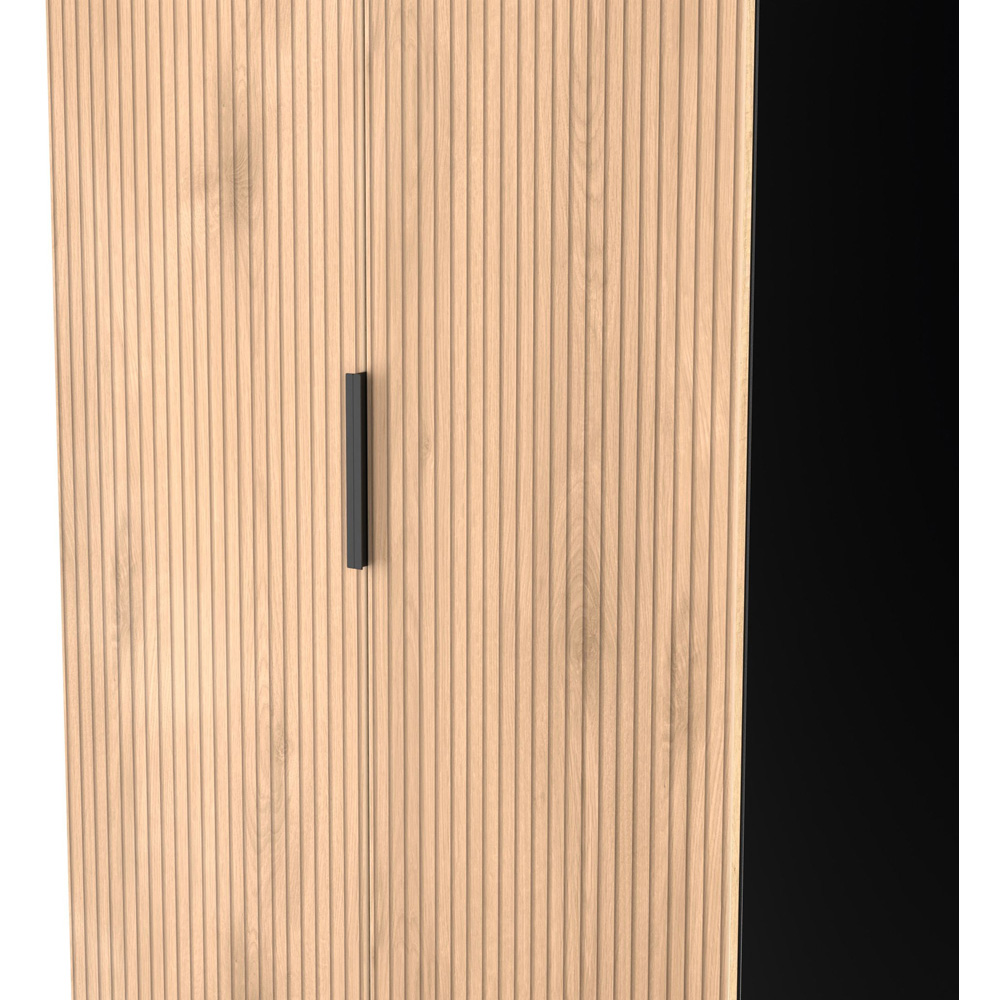 Crowndale Java 2 Door Slatt Effect and Black Tall Wardrobe Ready Assembled Image 5