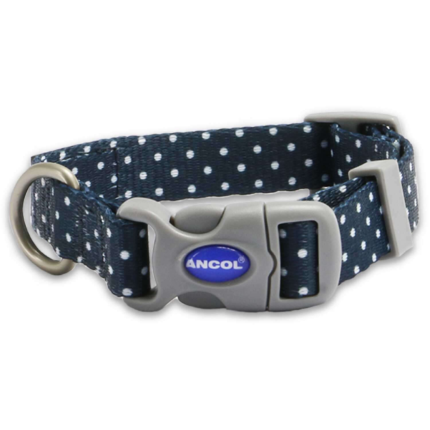 Polka Dot Patterned Dog Collar - Navy / 20 - 30cm Neck Image