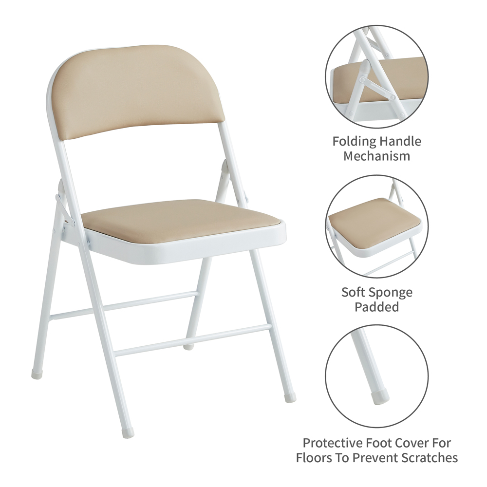 Set of 4 Beige Padded Folding Metal Dining Chairs Image 6