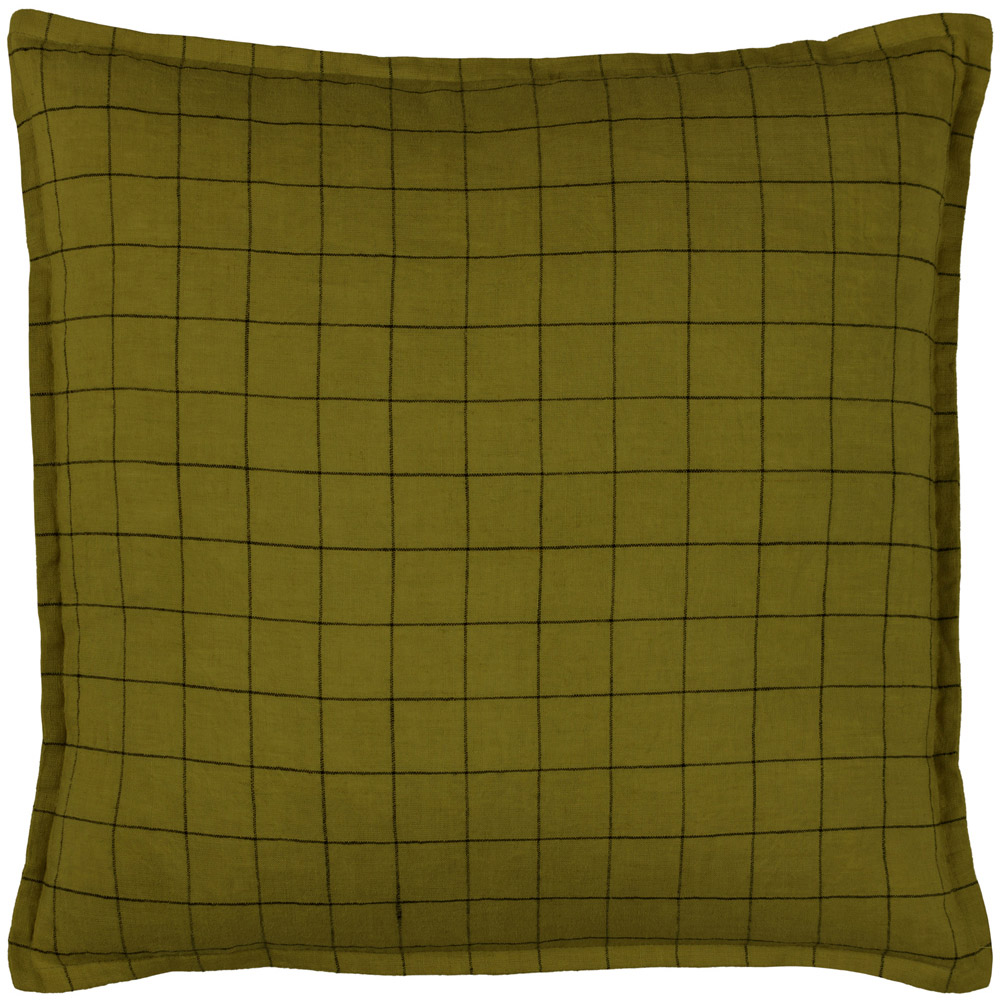 Yard Grid Check Olive Linen Cushion Image 1