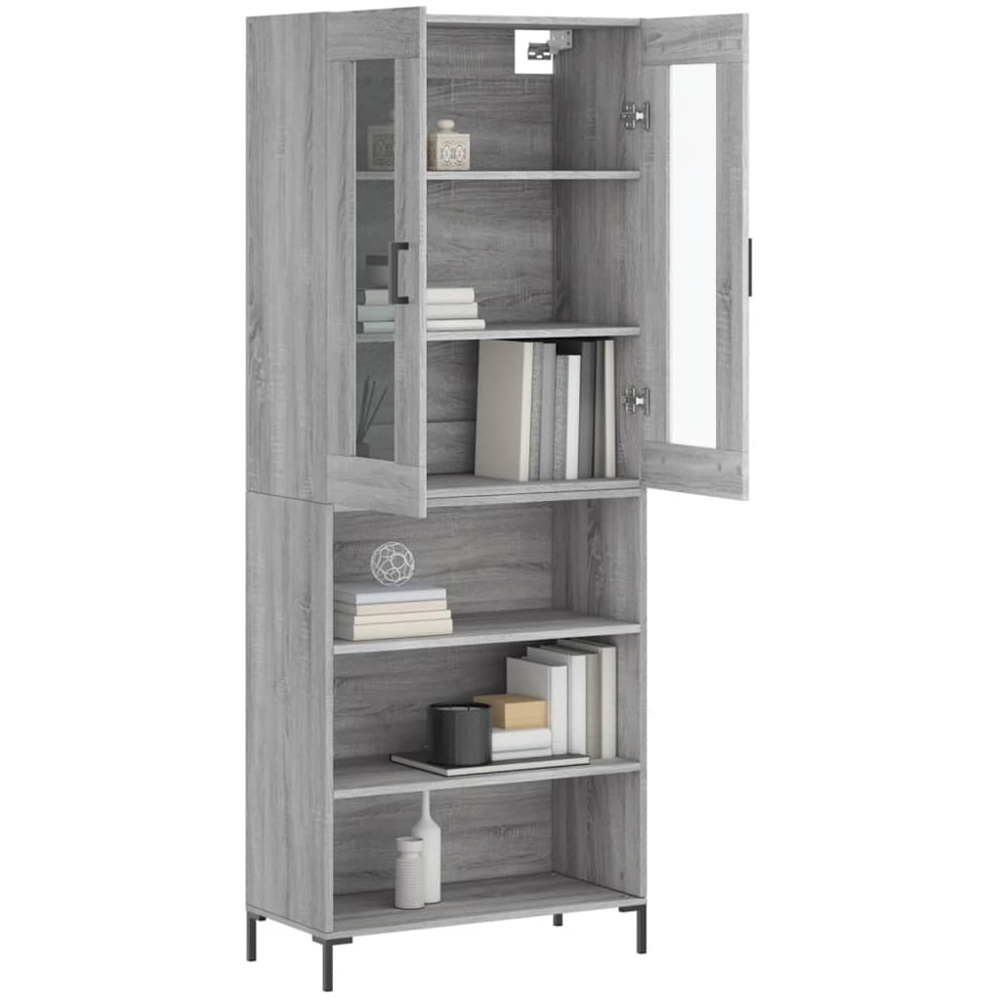 vidaXL 2 Glass Door 3 Open Shelf Grey Sonoma Highboard Image 3