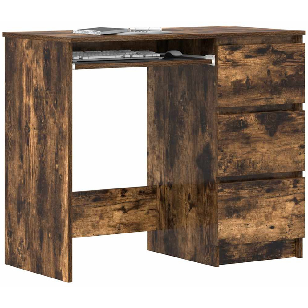 vidaXL 3 Drawer Computer Desk with Keyboard Tray Smoked Oak Image 3