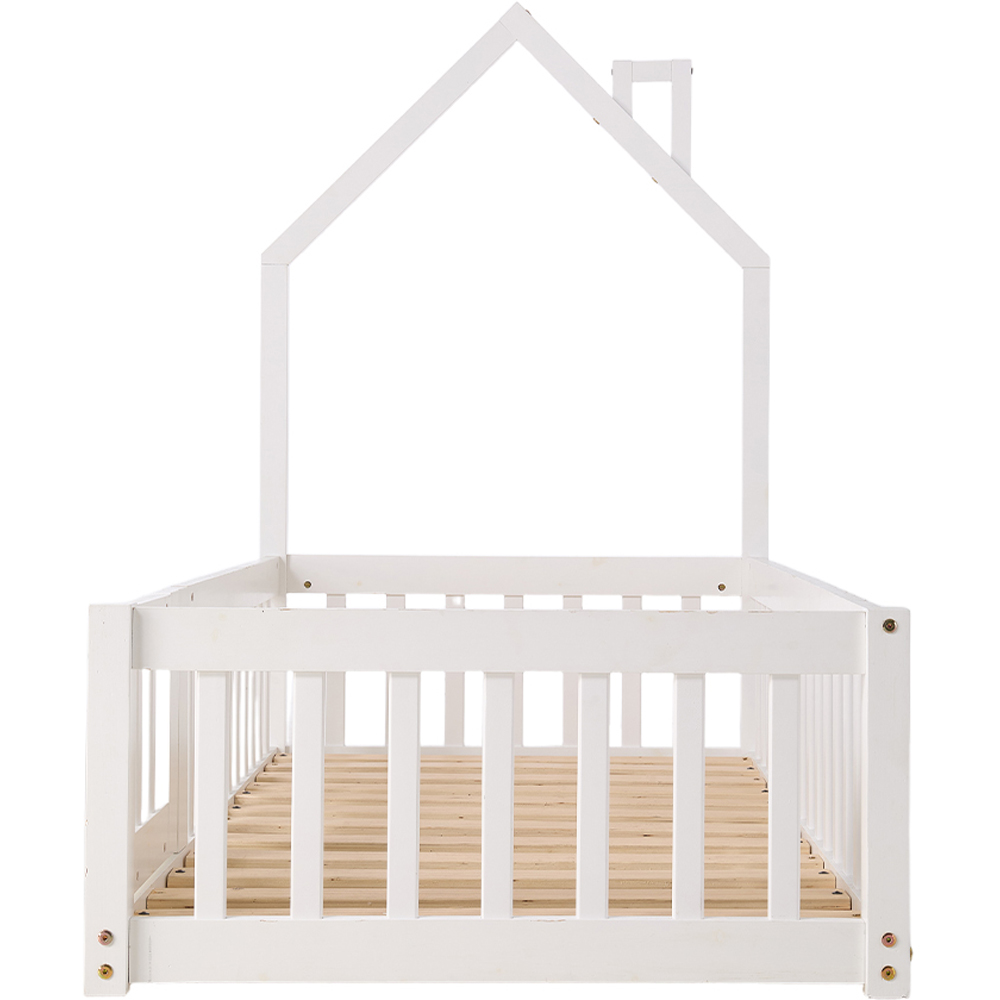 Living and Home Kids White Pine Wood Floor Bed Frame with Roof Headboard Image 4