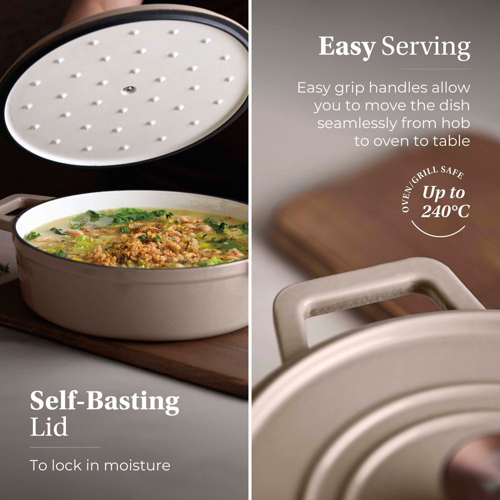 Barbary & Oak Nattura 28cm Cashmere Cast Iron Shallow Casserole Dish with Lid Image 5