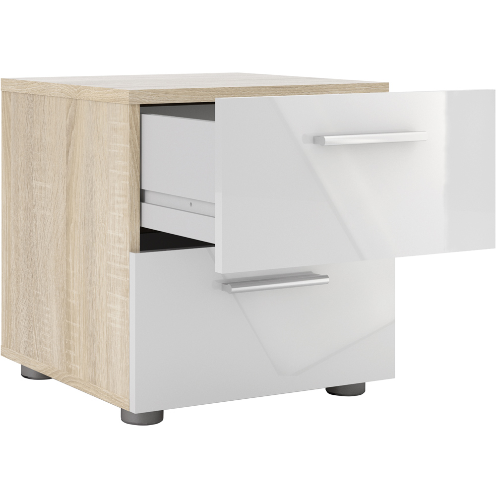Florence 2 Drawer Oak and White High Gloss Bedside Table Image 5