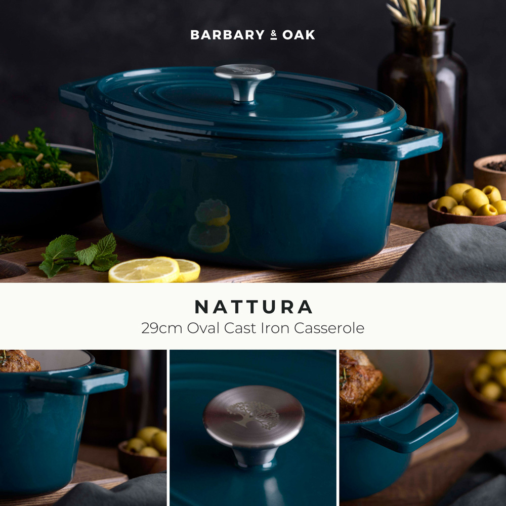 Barbary & Oak Nattura 29cm Agave Cast Iron Oval Casserole Dish with Lid Image 2