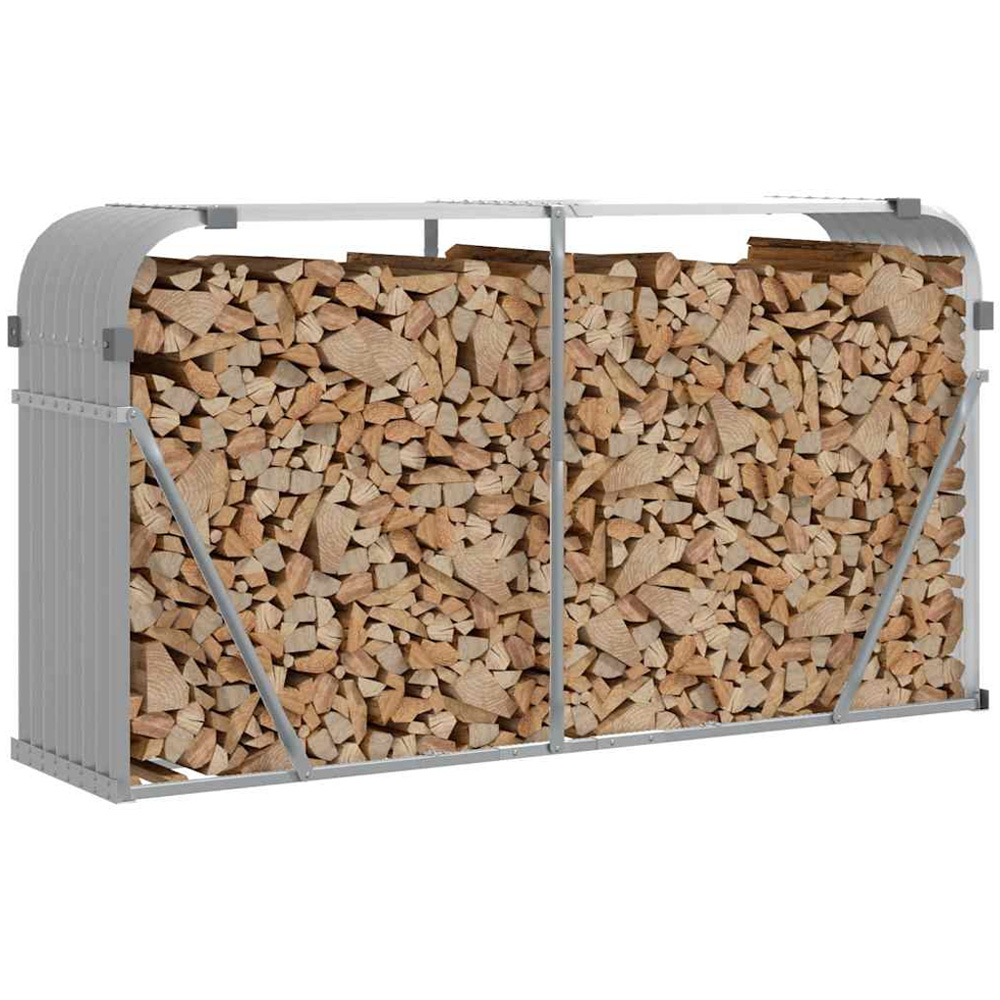 vidaXL Grey Galvanised Steel Firewood Log Holder 100 x 180 x 45cm Image 2