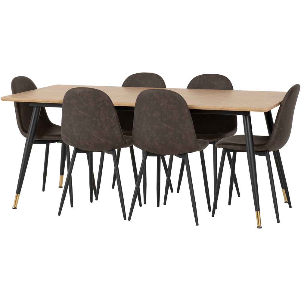 Seconique Hamilton Athens Oak Effect PU 6 Seater Dining Table Set Brown Image 3
