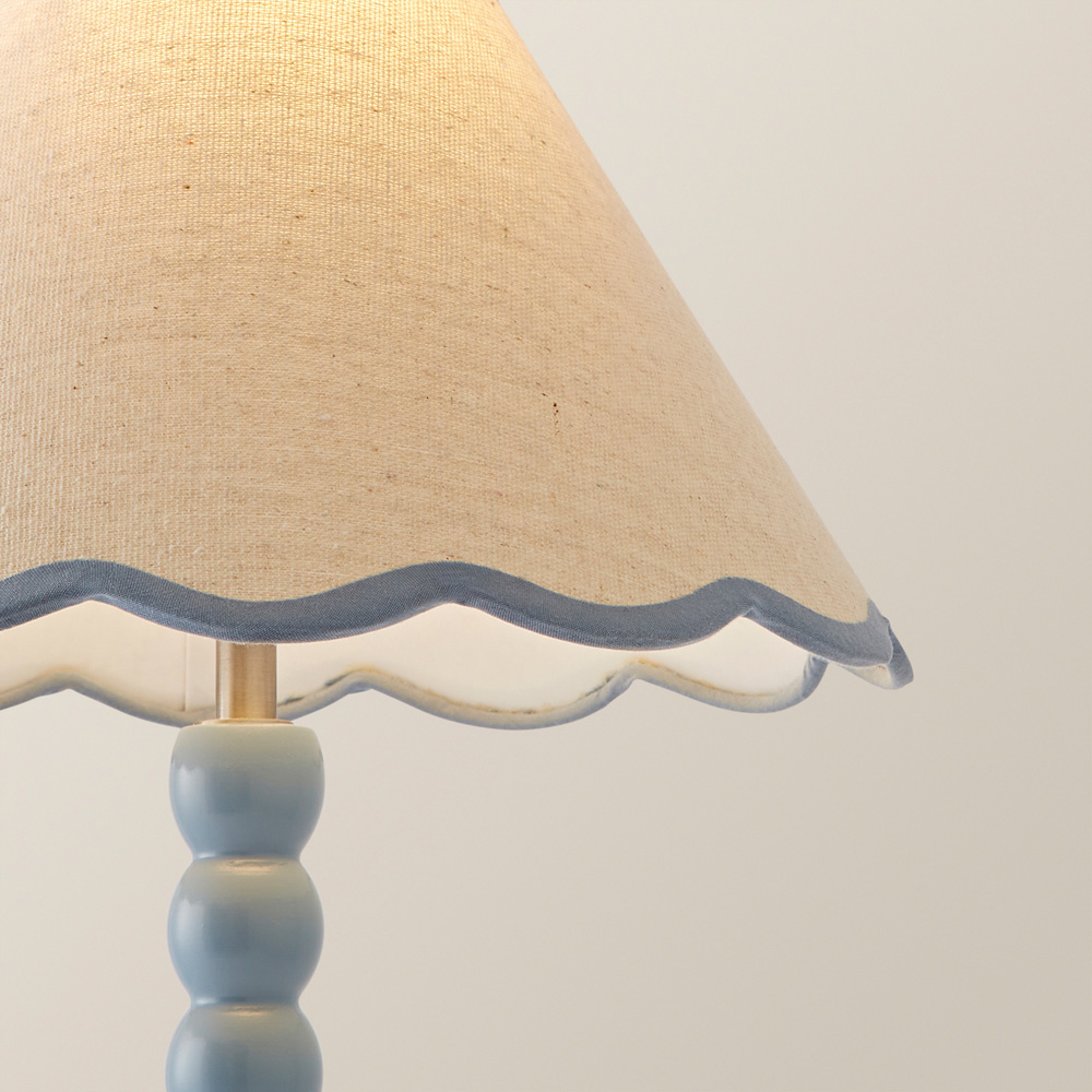 ValueLights Bobbins Blue Trim Scallop Shade Powder Blue LED Table Lamp Image 3