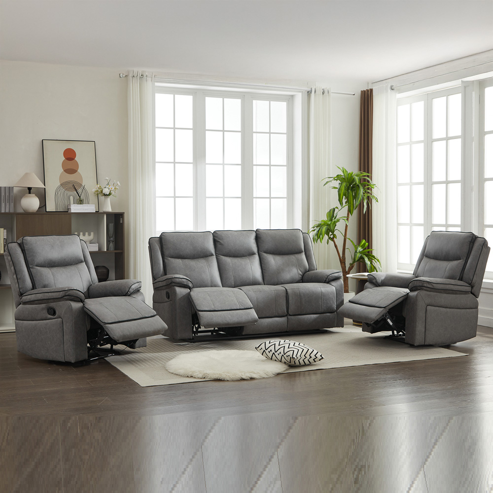 Furniture One 5 Seater Grey Manual Sectional Recliner Couches Sofa Set Image 1